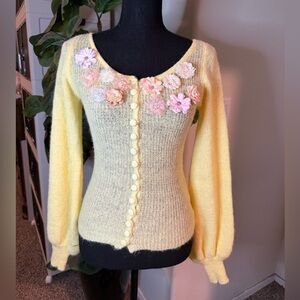 Floral Embellished Yellow Sweater